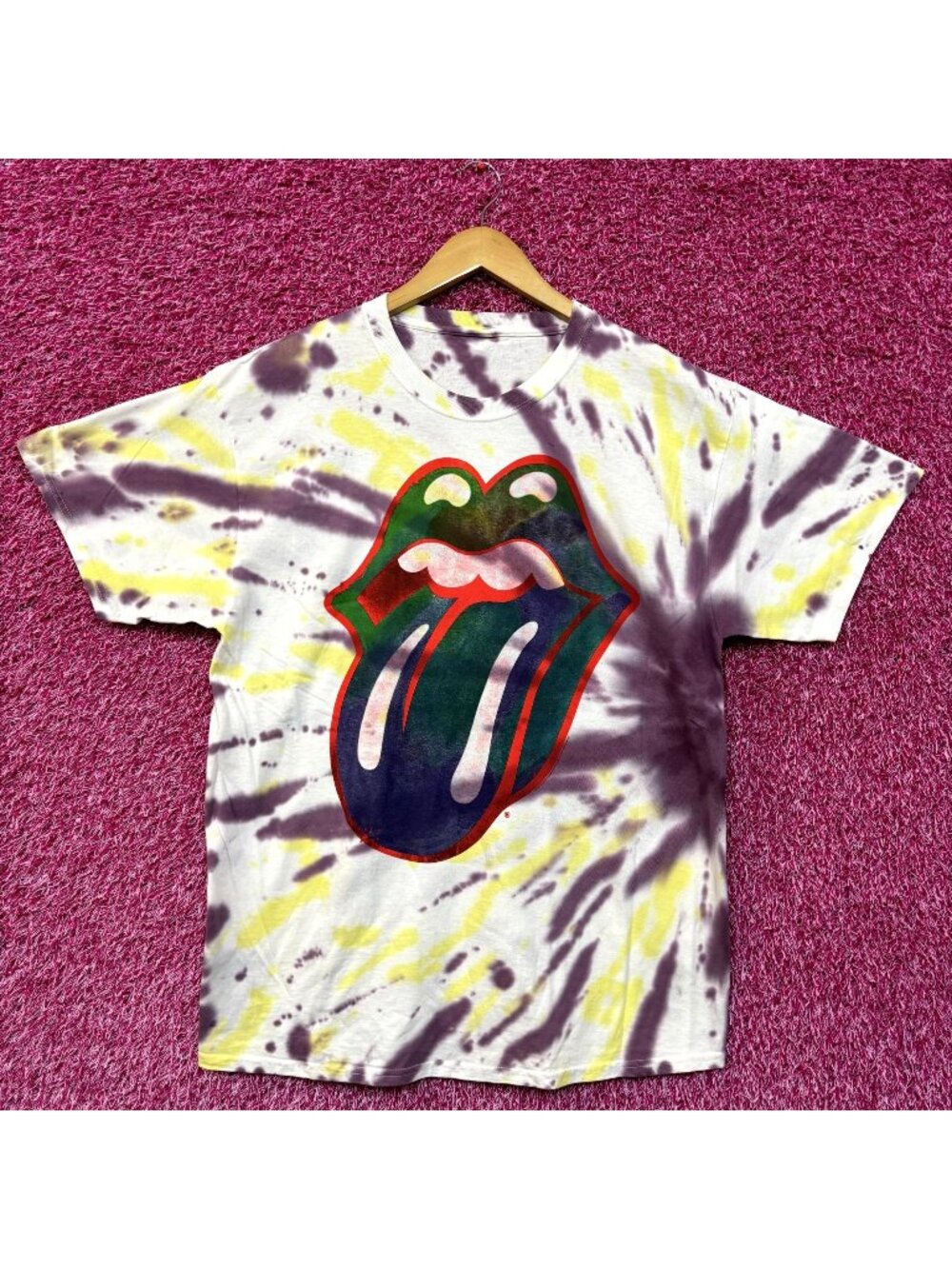 The Rolling Stones Psychedelic Hot Lips Rock Tie Dye L